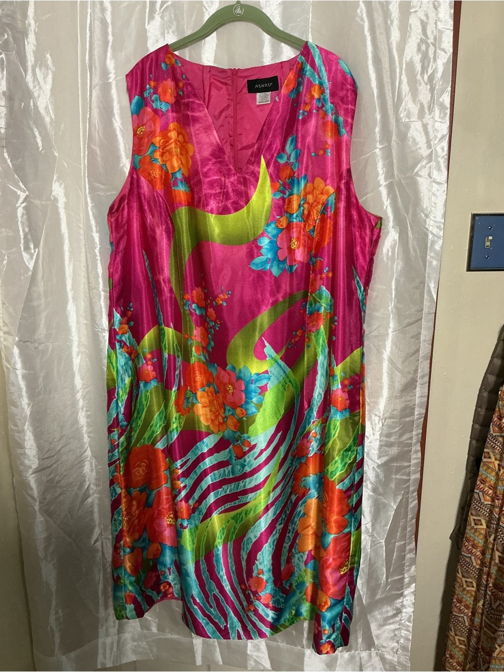 Ashro Vibrant Hot Pink Floral Silk-Blend Midi Dress